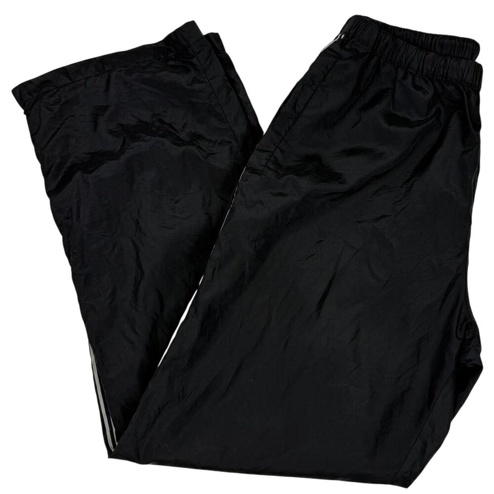 GAP Vintage Nylon Track Pants Y2K Wide Leg Elastic Waist Black Gray Side Stripe